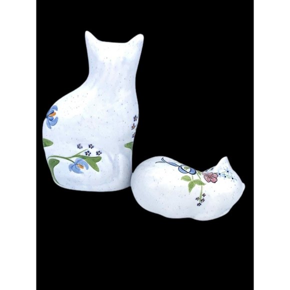 Vintage NS Gustin Co Ceramic White Cats Flowers and Bows Standing And Laying - Picture 3 of 8